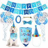 Jouis Evcil Hayvan Doğum Günü Süsleme Seti – Köpek ve Kedi için Birthday Party Konsept Paketi – Balon, Happy Birthday Banner, Bandana, Papyon, Şapka ve Parti Aksesuarları
