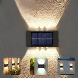 Jouis Güneş Enerjili Dış Mekan Duvar Lambası - 6 LED Çift Yönlü Bahçe Aydınlatması, Güneş Panelli Su Geçirmez Dekoratif Aplik, Çit, Balkon ve Merdiven için Sıcak Beyaz Gece Lambası