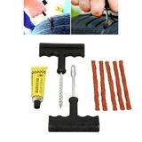 Jouis Lastik Tamir Kiti Profesyonel Oto Lastik Tamir Kiti - 5 Adet Fitilli ve Solüsyonlu Tubeless Patlak Lastik Yama Seti (Araba, Motosiklet, Bisiklet, ATV İçin Acil Yol Yardım Takımı)
