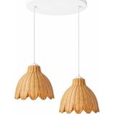 JouJou El Yapımı Rattan Tulıpa 2'li Avize 30X30 cm | Doğal Kök Boya ve Subazlı Vernikli Aydınlatma - Bej