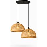 JouJou El Yapımı Rustik Rattan Avize 2'li Set Soho 30X30 cm | Doğal Kök Boya Vernikli Iskandinav Aydınlatma - Bej