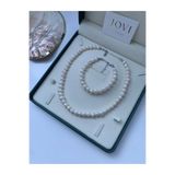 JOVİ ATELİER 50cm | Sertifikalı 925 Ayar Gümüş Doğal Kadın İnci Kolye Bileklik Seti | 8mm İnci