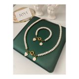 JOVİ ATELİER 50cm -Sertifikalı Doğal Rondela İnci Kadın Kolye Bileklik Seti | Gemici Kilit | Kalp Harf Charm