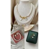 JOVİ ATELİER 50cm Set - Sertifikalı Doğal İnci Kolye Bileklik Küpe Set Gemici Kilit Harf Charm Detaylı