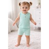 Joviel Baby & Kıds Soft Önden Düğme Detaylı Kalın Askılı Badi Tayt Takım - Yeşil - Mint - 12 - 18 Ay