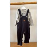 Jovıel Fitilli Kadife Bebek Salopet Takım Happy Trail Uzun Kollu Body Tulum Set - Lacivert - Gri - 9 - 12 Ay
