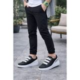 Joy Ayakkabı JY029 Mono Bağcıksız 3 Bantlı Lastikli Legend Cilt Erkek Günlük Sneaker Ayakkabı Cbt - Siyah/beyaz