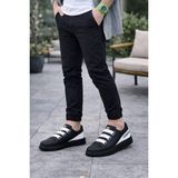 Joy Ayakkabı JY029 Mono Bağcıksız 3 Bantlı Lastikli Legend Cilt Erkek Günlük Sneaker Ayakkabı Cst - Siyah/beyaz