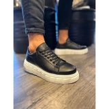 Joy Ayakkabı JY144 Volt Bağcıklı Cilt Erkek Günlük Sneaker Yüksek Taban Ayakkabı Cbt Siyah