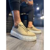 Joy Ayakkabı JY144 Volt Bağcıklı Süet Erkek Günlük Sneaker Yüksek Taban Ayakkabı Sbt Krem