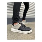Joy Ayakkabı JY151 Boost Bağcıklı Cilt Süet Erkek Günlük Sneaker Ayakkabı CSBT - Siyah/Gri P2552S6841