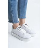 Joy Ayakkabı Mına Bağcıklı Ortopedik Taban Kadın Sneaker Spor Ayakkabı Cbt - Beyaz/gümüş