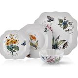 Joy Carmen Butterfly 24 Parça Çiçek Desenli 6 Kişilik Beyaz Porselen Yemek Takımı