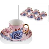 Joy Carmen Floral Pink Porselen 12 Parça 6 Kişilik Kahve Fincan Takımı - Pembe