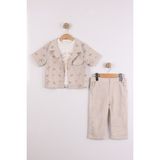 Joy Kids Erkek Çocuk %100 Pamuk Oversıze Keten Takım Elbise (2-5yaş) (Ekru) - 2 Yaş