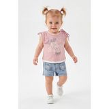 Joy Kids Kız Çocuk Kot Şortlu Bayramlık Lüx Takım (9-24AY) (Pembe) - 9 Ay