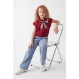 Joy Kids Kız Çocuk Modal Tunik Taş Baskılı Premium Kot Takım (7-10YAŞ) (Bordo) - 7 Yaş