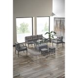 Joy Rattan Puflu Bahçe Balkon Takımı 3+1+1+ Camlı Masa Gri Gri