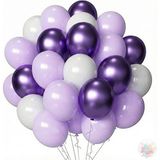 Joyane Metalik Mor Lila Beyaz Balon Seti | 24 Parça A Kalite Lateks Balon, Parti ve Doğum Günü Seti - Çok Renkli