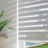 Joydeco Windows için Akülü Zebra Rulo Tonları, Gri Şeffaf Mini Zebra Panjurlar 34 "W Sürgülü Cam Kapı Penceresi için Çift Katmanlı Işık Filtreleme
