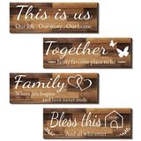 Joyhawk 4 Parça Ev Duvar Tabelaları, BU ABD/BİRLİKTE/BLESS BU EV/Aile Duvar Dekoru Oturma Odası Yatak Odası için, Rustik Ahşap Çiftlik Evi Duvar Sanatı, 10 x 40 cm (Kahverengi)