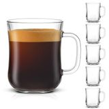 JoyJolt Cam Kahve Fincanları - 15.5 oz Diner Kahve Kupaları 6'lı Cam Kahve Kupası Seti. Kahve Barı Aksesuarları, Kafe Tarzı Şeffaf Kahve Kupası, Cappuccino Kupası, Latte Kupası, Çay Fincanı, Büyük