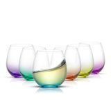 JoyJolt HUE Stemless Şarap Kadehi Seti. Büyük, 15 oz, Sapsız, 6'lı Set Beyaz Şarap, Kırmızı Şarap, Su, Köksüz Margarita Bardakları için Kısa Şarap Bardakları, Renkli