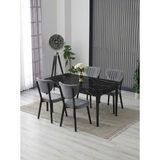 JoyMassa 70X110 Sabit Masa / 4 Adet Elma Sandalye Takımı - Siyah - Antrasit - Gri