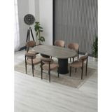 JoyMassa AURA BOHEM MASA TAKIMI 90X180 MDF MASA VE 6 ADET POLO SANDALYE - Gri - Siyah