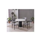 JoyMassa LİNA BOHEM 90x90 BEYAZ/SİYAH YUVARLAK MASA & 4 POLO SANDALYE SETİ