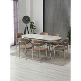 JoyMassa Luna Arya Lak Panel Yemek Masası Takımı / 6 Kişilik Mdf Masa & Polo Sandalye Takımı - Beyaz - Altın - 90x180
