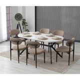 JoyMassa Luna Arya Yemek Masası Takımı / 6 Kişilik Mdf Masa & Polo Sandalye Takımı - Beyaz - 90x180