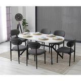 JoyMassa Luna Arya Yemek Masası Takımı / 6 Kişilik Mdf Masa & Polo Sandalye Takımı - Beyaz - Siyah - 90X170