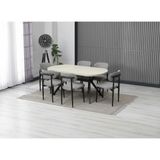 JoyMassa Luna Arya Yemek Masası Takımı / 6 Kişilik Mdf Masa & Polo Sandalye Takımı - Traverten - 90X170