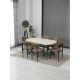 JoyMassa Luna Arya Yemek Masası Takımı / 6 Kişilik Mdf Masa & Polo Sandalye Takımı - Traverten - 90x180