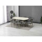 JoyMassa Luna Arya Yemek Masası Takımı / 6 Kişilik Mdf Masa & Polo Sandalye Takımı - Traverten - Kapuçino - 90X170