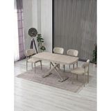 JoyMassa Venoxa 70X110 Mdf Masa / 4 Polo Sandalyeli Masa Takımı - Traverten