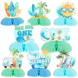 JOYMEMO 8 Parça Sörf 1. Petek Orta Parçalar Erkek Kız için - Büyük Bir Sörf Doğum Günü Süslemeleri Mavi ve Yeşil, Sörf Temalı Plaj Hawaii Sörf Partisi Malzemeleri için İlk Doğum Günü Masa Üstü