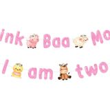 JOYMEMO Pink Oink Baa Moo I am Two Banner - Çiftlik Hayvanı 2. Doğum Günü Partisi Süslemeleri Kız, Çiftlik Hayvanları Tema Ahır İkinci Doğum Günü Partisi Malzemeleri