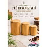 JOYMOP 3'lü Bambu Kavanoz Seti Büyük Orta Küçük Boy Mutfak Düzenleyici Kahve Çay Şeker Saklama Kabı