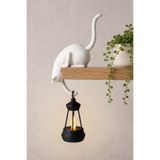 JoyShine Askılı Kedi Raf Dekoru 24 cm, Dekoratif Kedi Obje, LED Fenerli Tealight Mumluk, Salon, Balkon ve Kitaplık Süsü