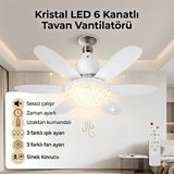 JOYSIDEA 3 Renkli Kristal LED Lambalı Tavan Vantilatörü 6 Kanatlı Uzaktan Kumandalı Avize E27 Duylu Vantilatörlü Lamba - Çok Renkli