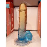 JOYTOY Çift Renkli Jel Dildo,Sarı-Mavi Jelly Realistik Dildo 19 cm Protez Penis