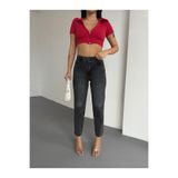 Joytrend Füme Kadın Mom Jean Yüksek Bel Likrasız Kot Pantolon