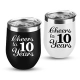 joytumbler 10. Yıl Dönümü Düğün Hediyeleri Çiftler için Eşi Koca Hediyeler Teneke Düğün On Yıl Yıldönümü Süslemeleri 10 Yıl Evlilik Hediyeleri Çiftler için 2 Paket Şarap Bardağı 12oz