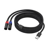 Jozzai USB A - Çift XLR Erkek Ses Kablosu ve Sterro Güç Amplifikatörü Kablosu (10 FT/1 Paket) PC için Prefossional Karıştırıcı, Tablet, Dizüstü Bilgisayar Bağlantı Amplifikatörü