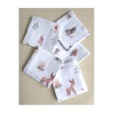 jr.bunnies %100 Pamuk Müslin Minik Orman Desenli 5’li Ağız Mendili 20x20 cm Yenidoğan Bebek Bakım Bezi