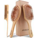 jrceliy 3 ADET Bambu Saç Fırçası Seti, Kadınlar için Doğal Ahşap Fırça, madam, Kuru/Kıvırcık/Kalın/İnce/Düz Saç için Kürek Dolaşık Açıcı Fırça