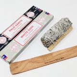 JRose Koleksiyonları Beyaz Adaçayı Temizleme Kiti - Kutsal Palo Santo Kutsal Ahşap + Beyaz Adaçayı Tütsü Çubukları ve Palo Santo Tütsü Çubukları Tutucu