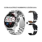 JS27 Promax Çelik Kasa 3 Kordonlu Premium Seri Akıllı Saat - Gümüş